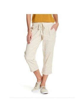 Allen Allen Cream Drawstring Capri Pants